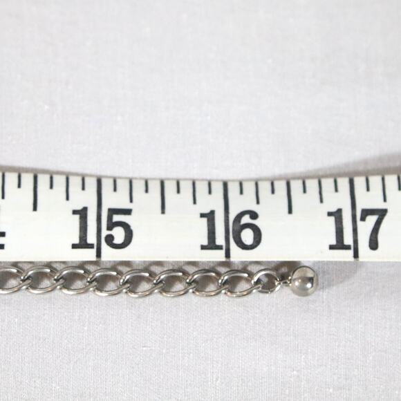 Silver Tone Choker Necklace Scroll Chain Links Three Coin Overlay Pattern - Picture 8 of 10